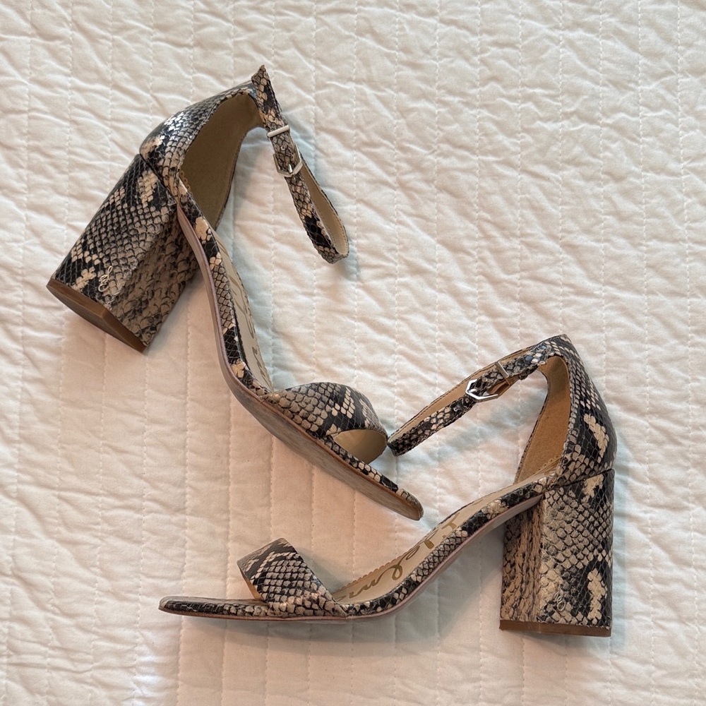 Sam Edelman Snake Print Block Heel Sandals, size 9.5